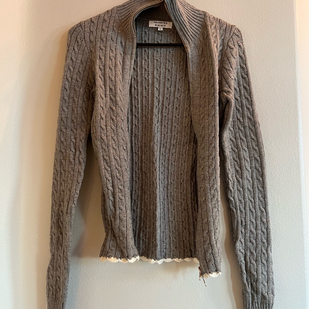 Frankie's Bikinis Gray Cable Knit Cardigan